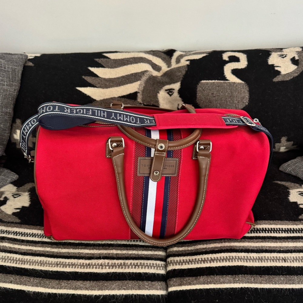 Tommy Hilfiger Red and Brown Duffel Bag